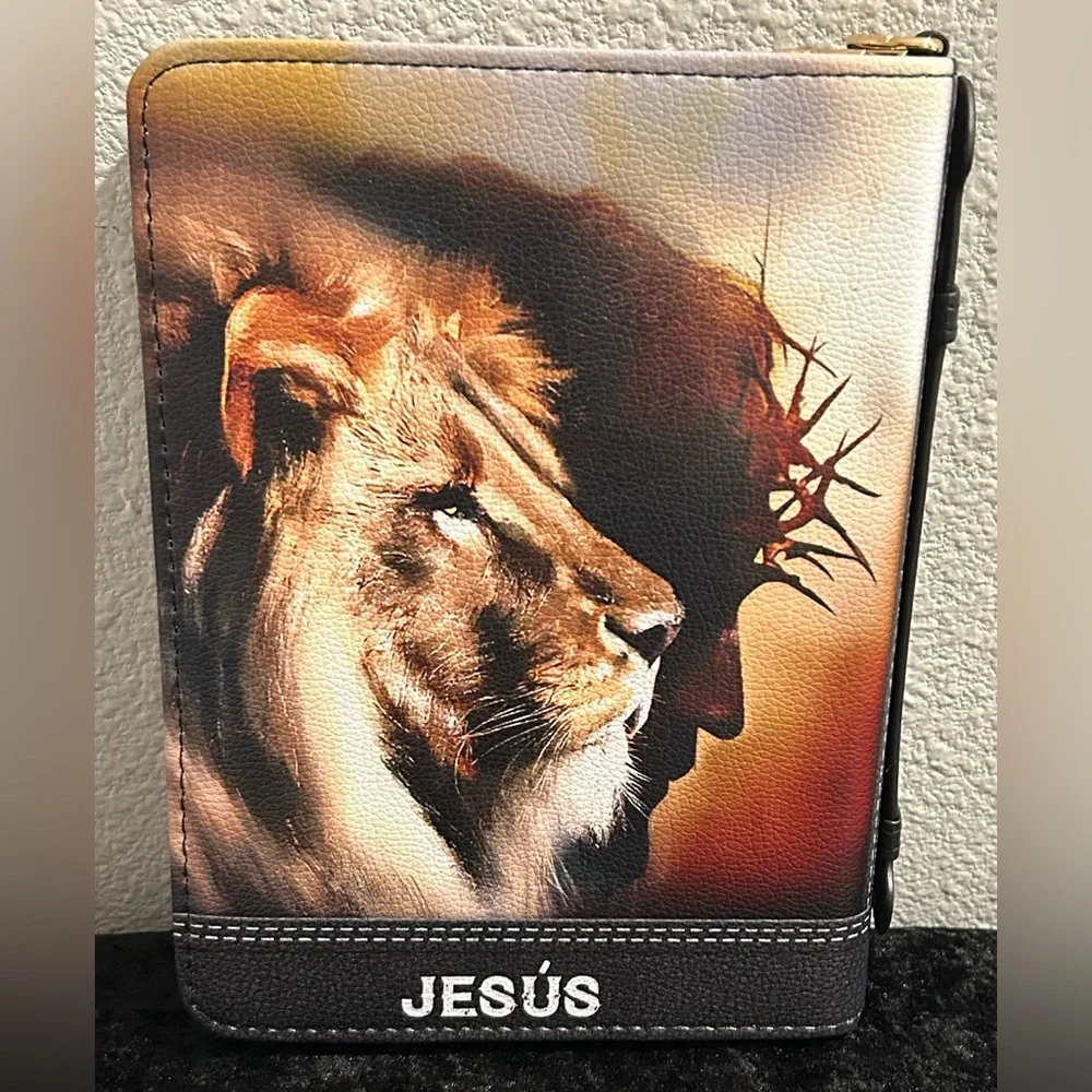 Man of God Bible Cover | PU Leather | Lion + Jesus Design | NWOT